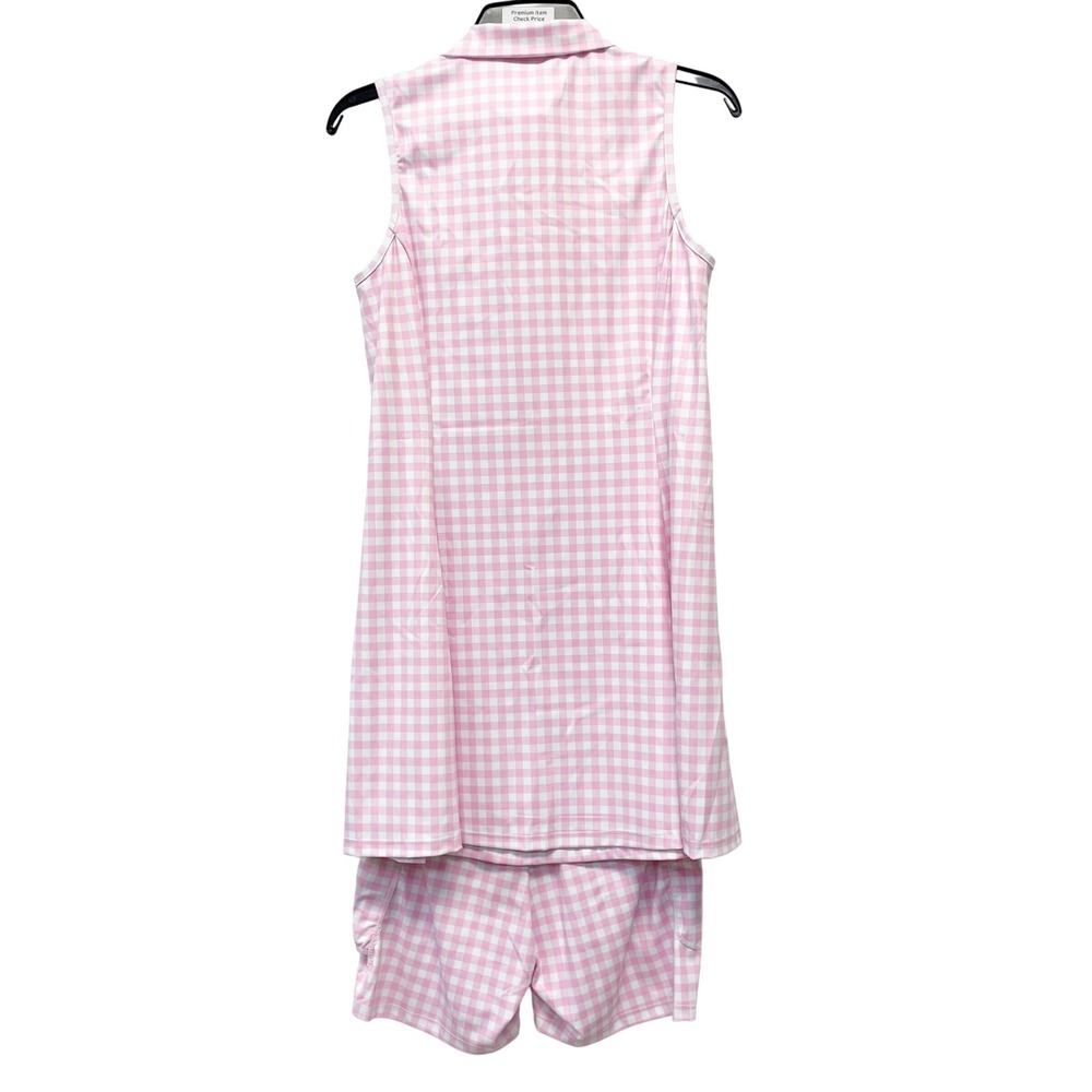 Berry Jane Women's Pink Gingham Quarter Zip Athletic Dress w/ Shorts Set Size M